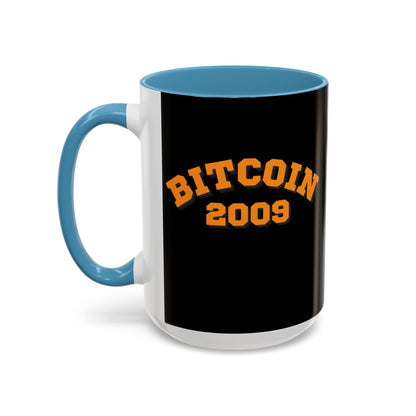 Bitcoin 2009 Black Accent Mug by cypherpunkgear.com