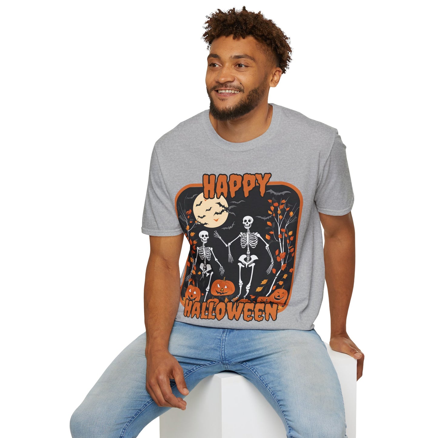 Spooktacular Skeletons of Halloween Light colors Unisex T-shirt by CreepyCrafts.boo