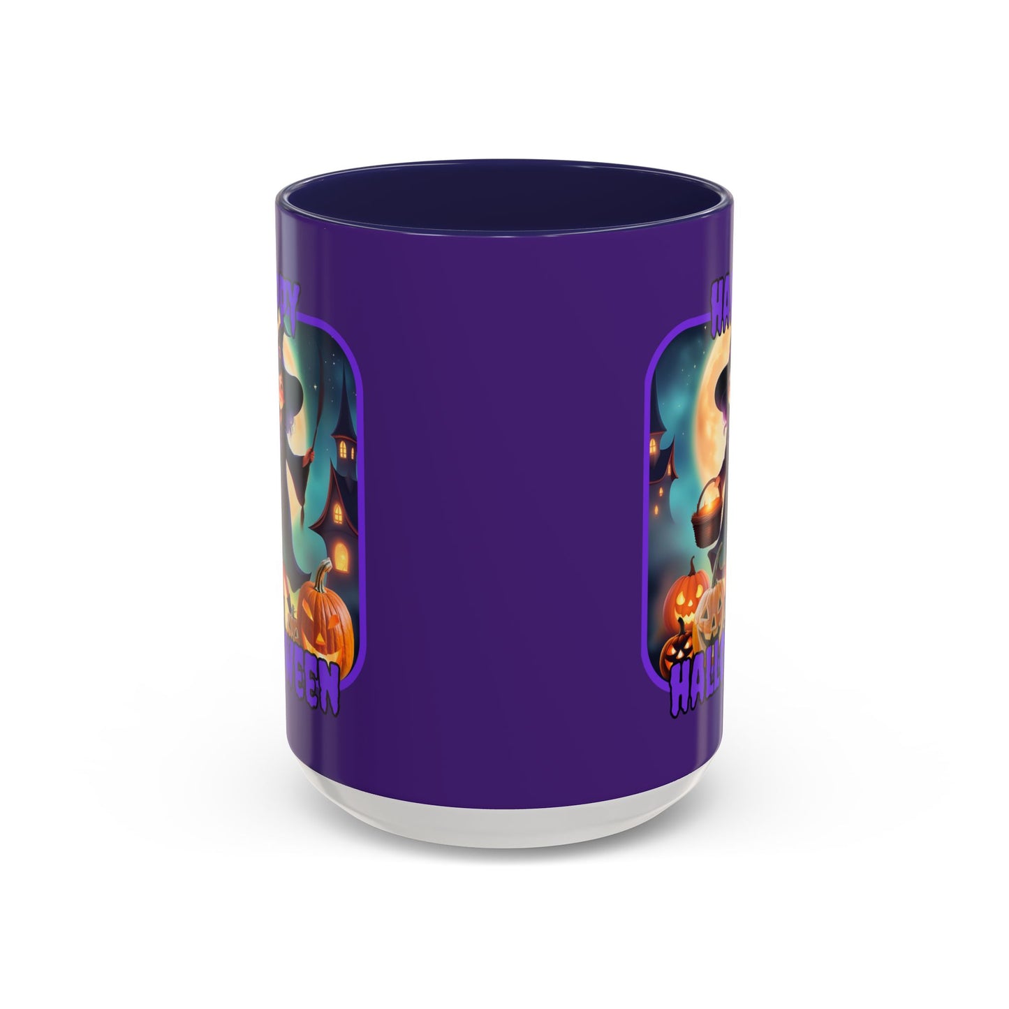 Happy Halloween Little Witch Purple font Purple Accent Mug by CreepyCrafts.boo