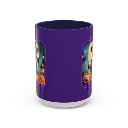 Happy Halloween Little Witch Purple font Purple Accent Mug by CreepyCrafts.boo