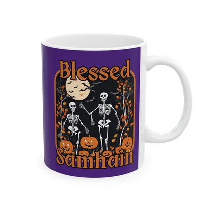 Spooktacular Skeletons of Samhain Purple Mug by CreepyCrafts.boo
