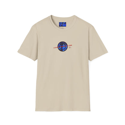 2-sided, cypherpunkgear.com Logo & Cityscape Light colors Unisex T-Shirt by cypherpunkgear.com