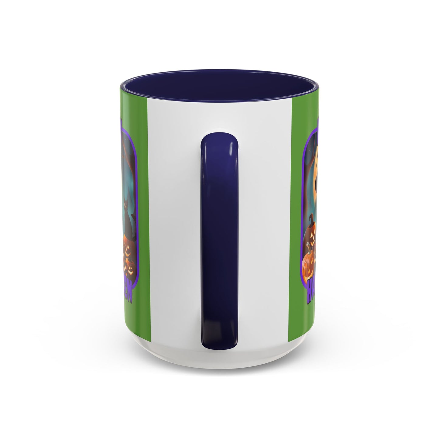 Happy Halloween Cute Witch Purple font Green Accent Mug by CreepyCrafts.boo
