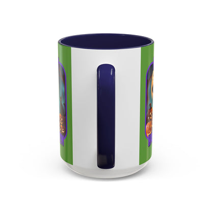 Happy Halloween Cute Witch Purple font Green Accent Mug by CreepyCrafts.boo