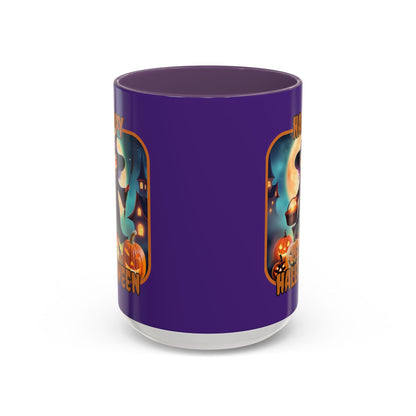 Happy Halloween Little Witch Orange font Purple Accent Mug by CreepyCrafts.boo