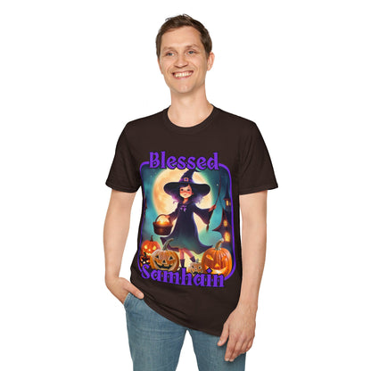 Blessed Samhain Little Witch PRfont DKcolors Unisex T-Shirt by cypherpunkgear