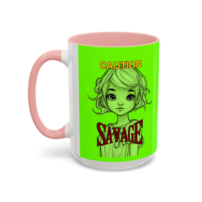 Caution, Savage Light Green Accent Mug by cypherpunkgear.com