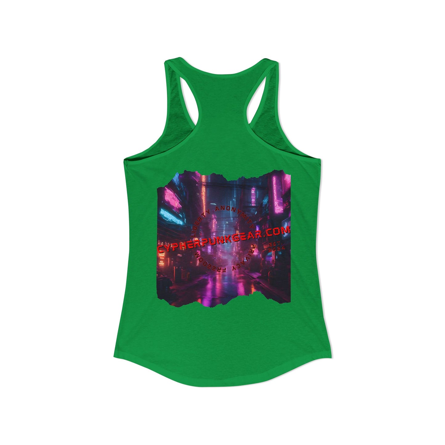 2-sided, cypherpunkgear.com Logo & Cityscape Women's Racerback Tank Top by cypherpunkgear.com