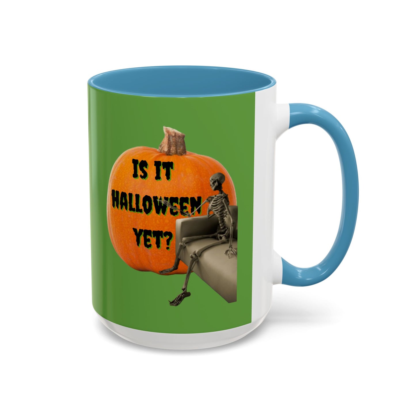 Is it Halloween yet? Skeleton's Giant Pumpkin Green Accent Mug by CreepyCrafts.boo