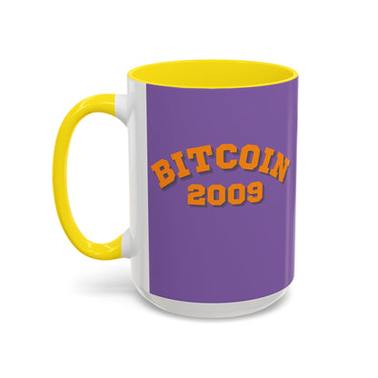 Bitcoin 2009 Light Purple Accent Mug by cypherpunkgear.com