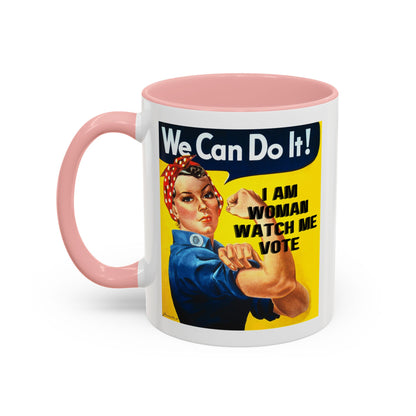 I Am Woman Watch Me Vote Rosie White Accent Mug by cypherpunkgear.com