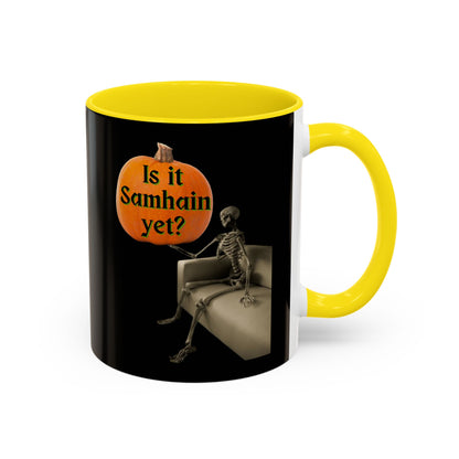 Is it Samhain yet? Skeleton's Pumpkin Black Accent Mug by CreepyCrafts.boo