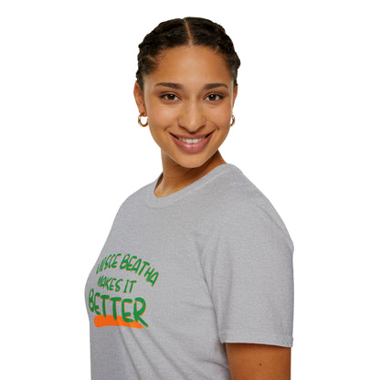 Uisce Beatha makes it better Green font Light colors Unisex T-Shirt by cypherpunkgear.com
