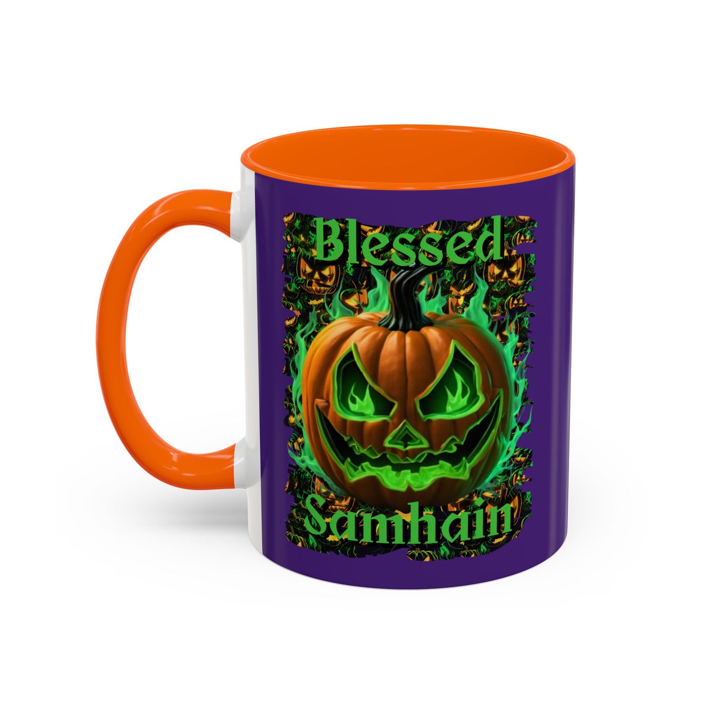 Blessed Samhain Green Jack Purple Accent Mug by CreepyCrafts.boo
