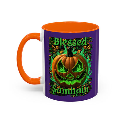 Blessed Samhain Green Jack Purple Accent Mug by CreepyCrafts.boo