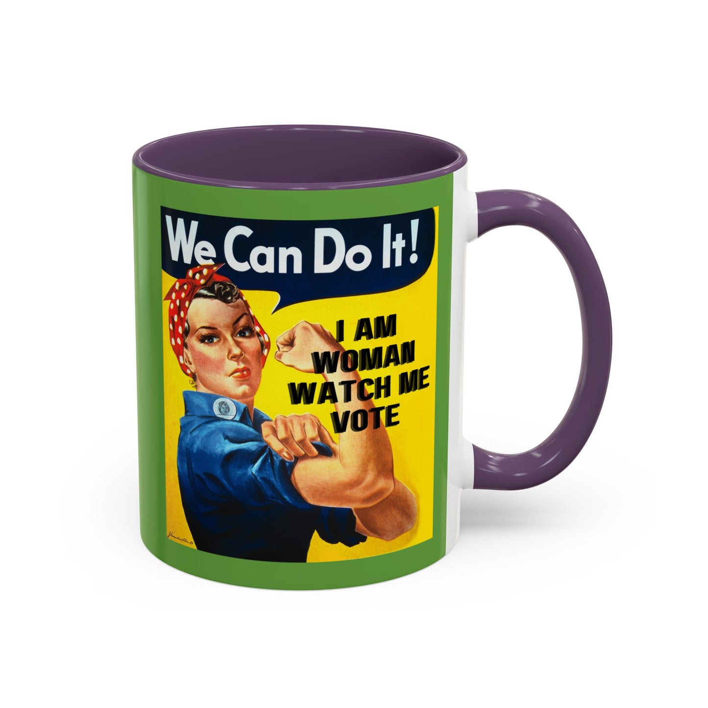 I Am Woman Watch Me Vote Rosie Green Accent Mug by cypherpunkgear.com
