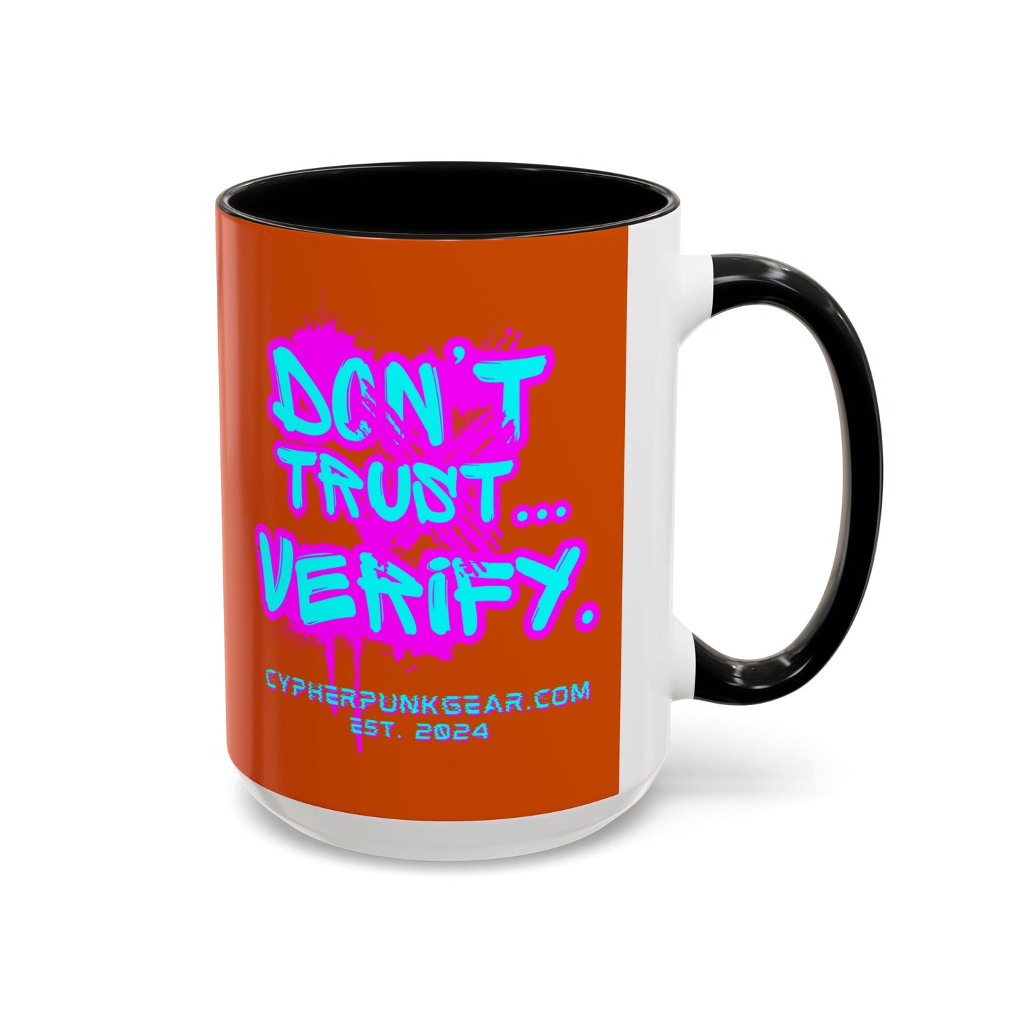 Don't Trust...Verify. Orange Accent Mug by cypherpunkgear.com