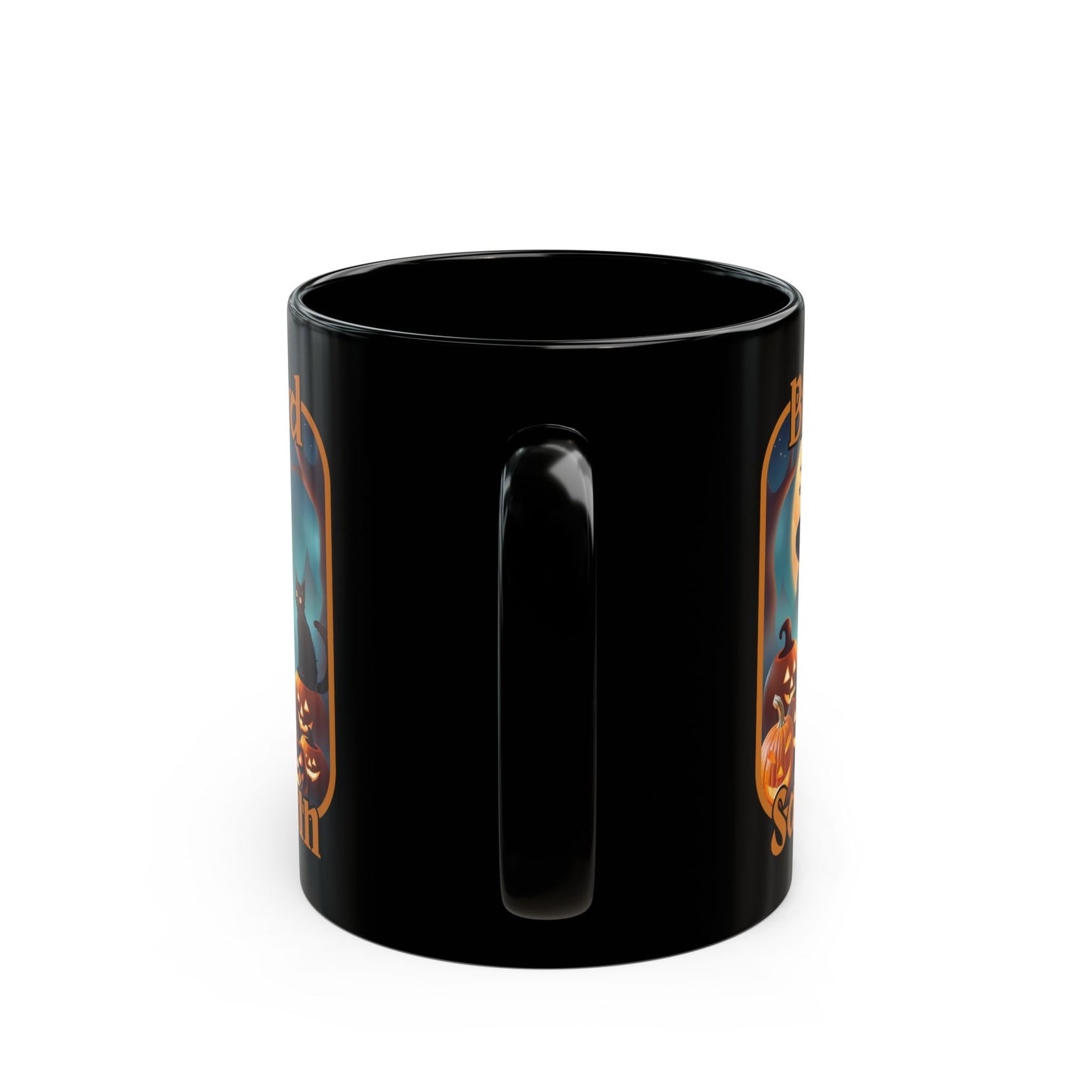 Blessed Samhain Cute Witch Orange font Black Mug by CreepyCrafts.boo