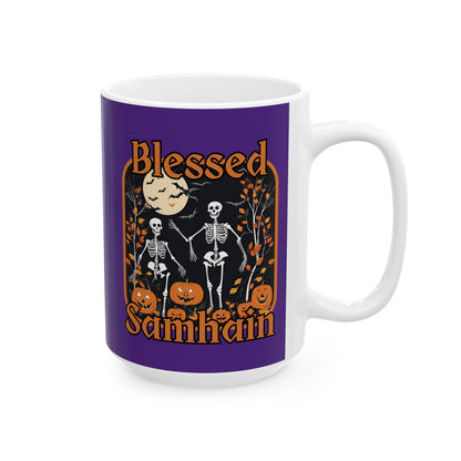 Spooktacular Skeletons of Samhain Purple Mug by CreepyCrafts.boo