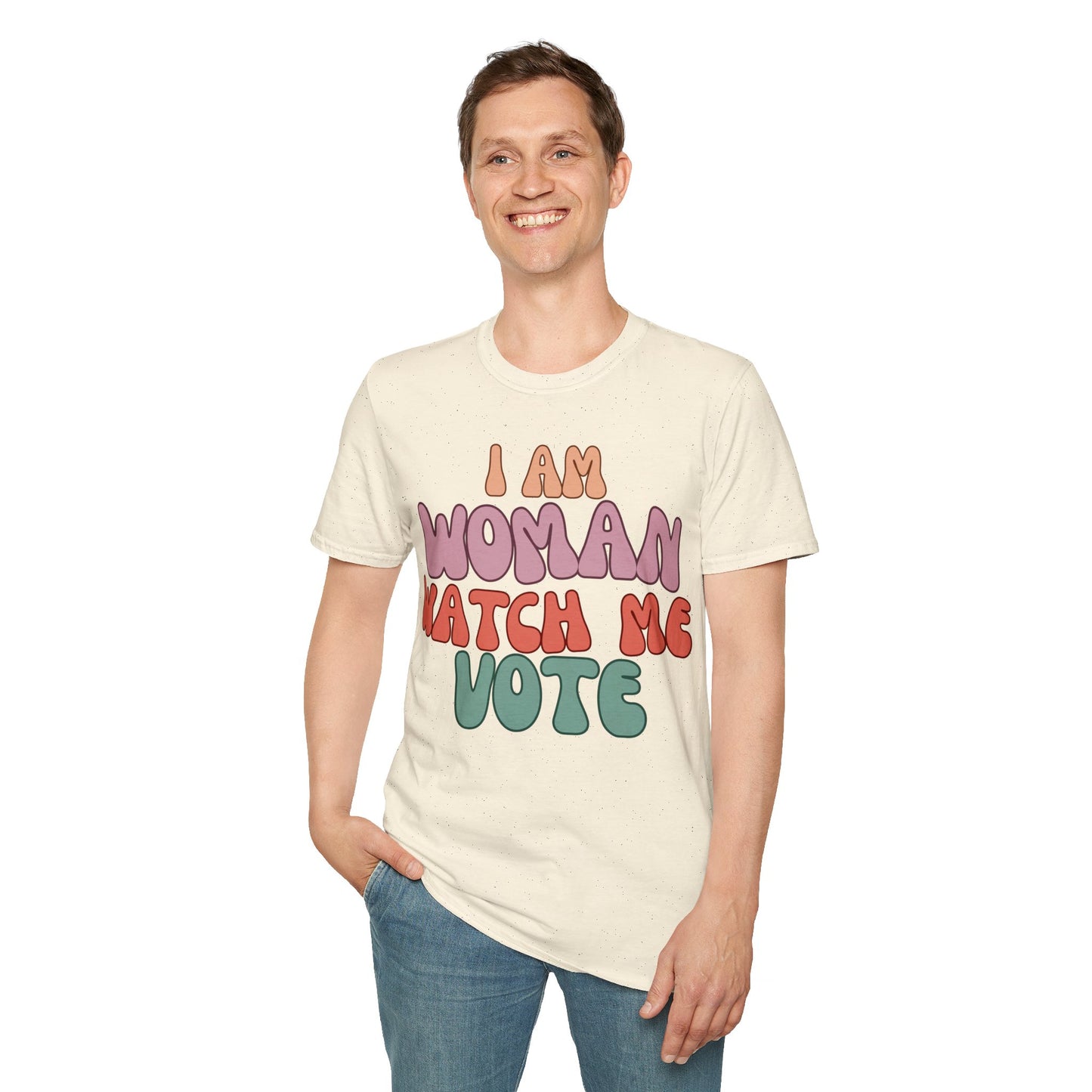 I Am Woman Watch Me Vote LTcolors Unisex T-Shirt by cypherpunkgear