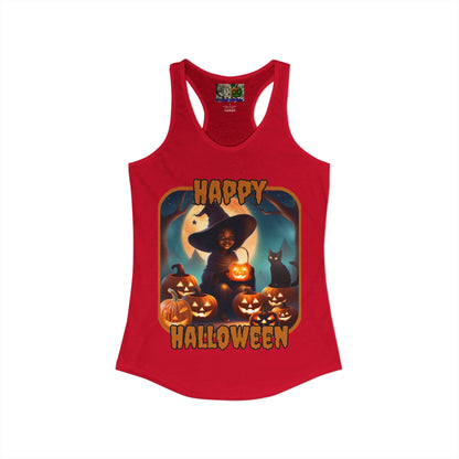 Happy Halloween Cute Witch Orange font Women's Racerback Tank Top by CreepyCrafts.boo