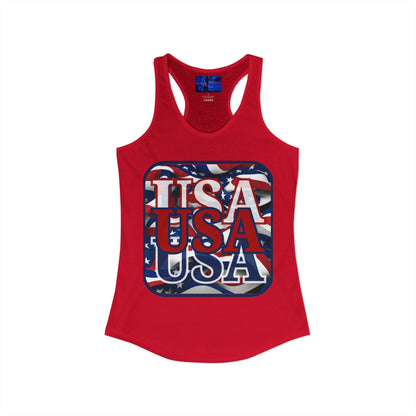 ¡EE.UU! ¡EE.UU! ¡EE.UU! ¡Patriota por cypherpunkgear! Camiseta sin mangas ideal con espalda cruzada para mujer