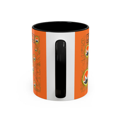 Monero (XMR) don't assume your freedoms are assured Orange Accent Mug by cypherpunkgear.com
