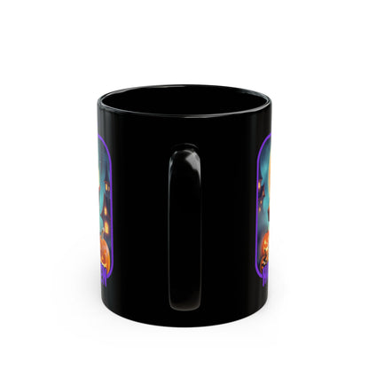 Happy Halloween Little Witch Purple font Black Mug by CreepyCrafts.boo
