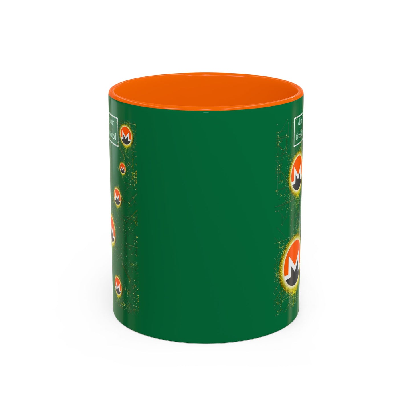 Monero (XMR) don't assume your freedoms are assured Green Accent Mug by cypherpunkgear.com