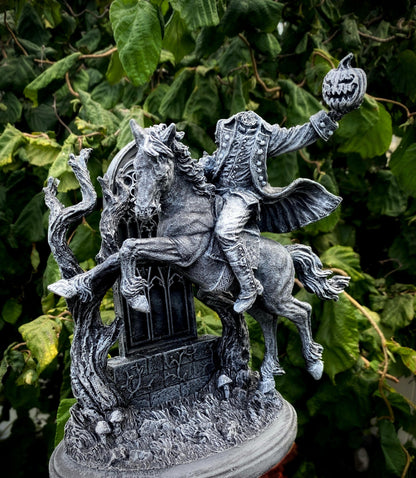 Headless Horseman Riding Statue, Hand Painted Resin Sculpture | Gothic Legend of Sleepy Hollow Figurine | Dark Folklore Art for Spooky Decor