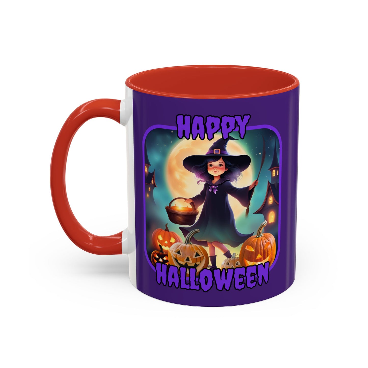 Happy Halloween Little Witch Purple font Purple Accent Mug by CreepyCrafts.boo