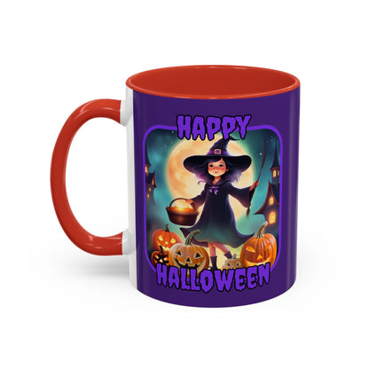 Happy Halloween Little Witch Purple font Purple Accent Mug by CreepyCrafts.boo
