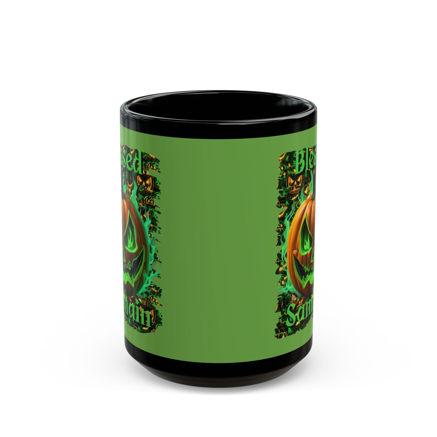 Blessed Samhain Green Jack Green Mug by CreepyCrafts.boo