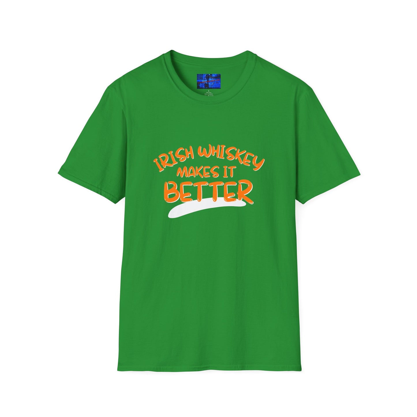 Irish Whiskey makes it better Orange font Light colors Unisex T-Shirt by cypherpunkgear.com