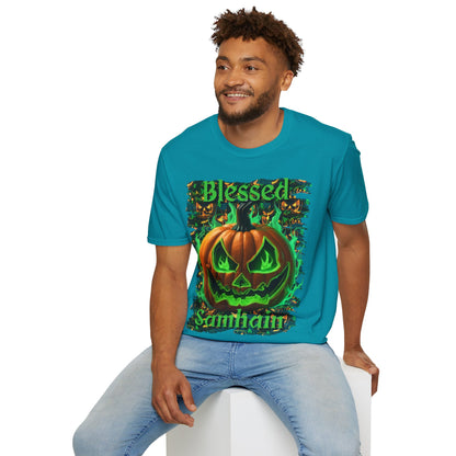 Blessed Samhain Green Jack Dark colors Unisex T-Shirt by CreepyCrafts.boo