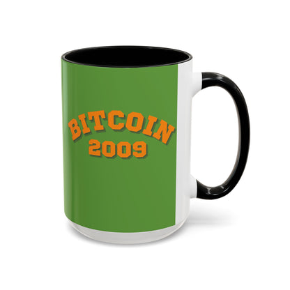Bitcoin 2009 Green Accent Mug by cypherpunkgear.com