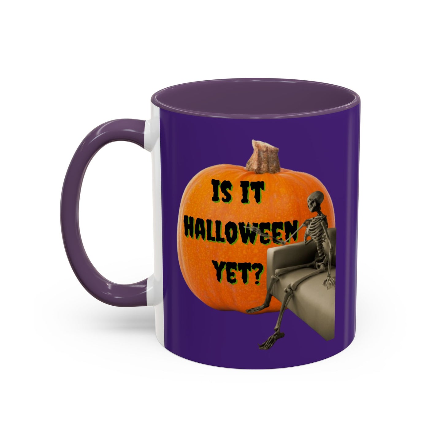 Is it Halloween yet? Skeleton's Giant Pumpkin Purple Accent Mug by CreepyCrafts.boo