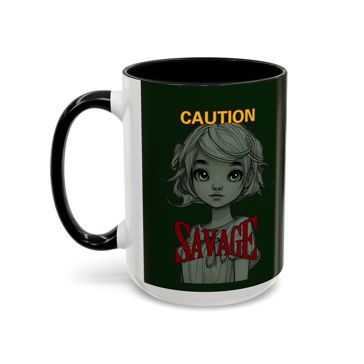 Caution, Savage Dark Green Accent Mug by cypherpunkgear.com