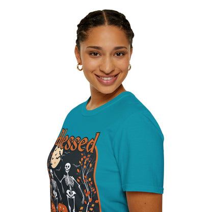 Spooktacular Skeletons of Samhain Dark colors Unisex T-Shirt by CreepyCrafts.boo