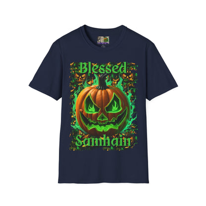 Blessed Samhain Green Jack Dark colors Unisex T-Shirt by CreepyCrafts.boo