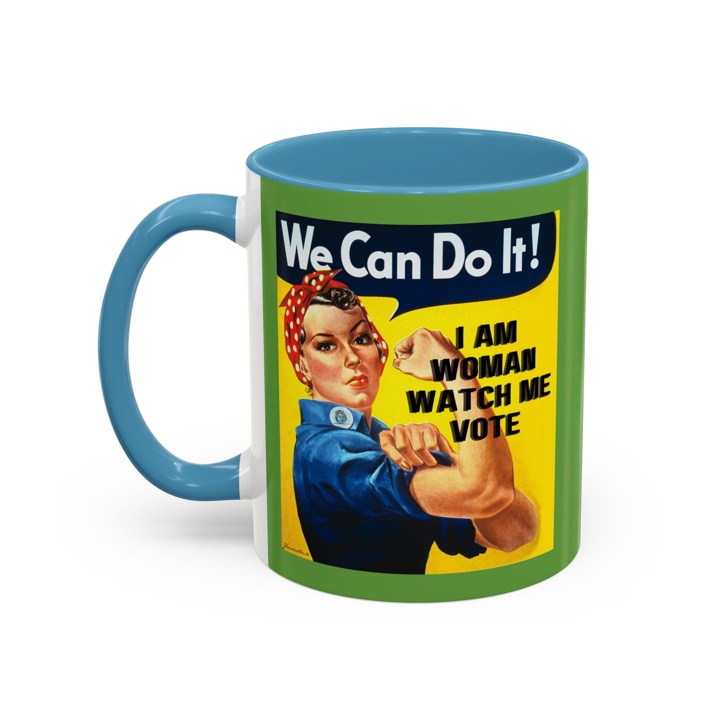 I Am Woman Watch Me Vote Rosie Green Accent Mug by cypherpunkgear.com