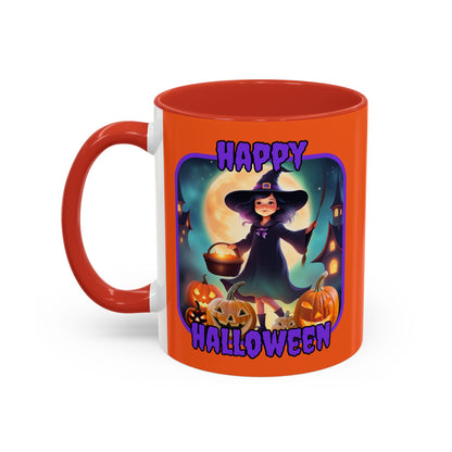 Happy Halloween Little Witch Purple font Orange Accent Mug by CreepyCrafts.boo