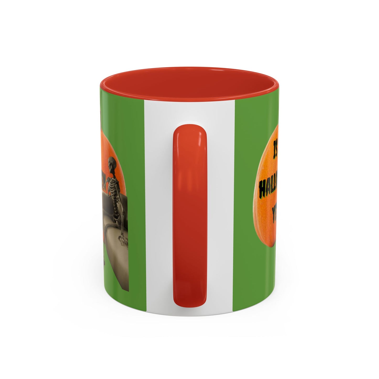 Is it Halloween yet? Skeleton's Giant Pumpkin Green Accent Mug by CreepyCrafts.boo