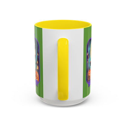 Happy Halloween Little Witch Purple font Green Accent Mug by CreepyCrafts.boo