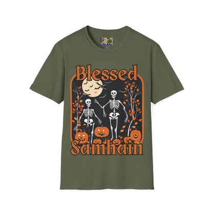 Spooktacular Skeletons of Samhain Dark colors Unisex T-Shirt by CreepyCrafts.boo