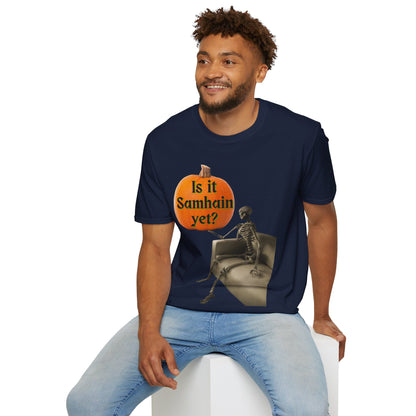 Is it Samhain yet? Skeleton's Pumpkin Dark colors Unisex T-Shirt by CreepyCrafts.boo