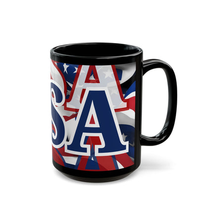 USA! USA! USA Blue font Patriot Black Mug by cypherpunkgear.com