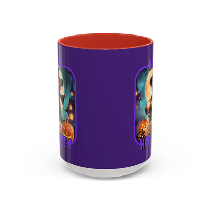 Happy Halloween Little Witch Purple font Purple Accent Mug by CreepyCrafts.boo