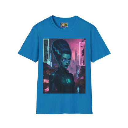 Neon Bride of Frankenstein Dark colors Unisex T-Shirt by CreepyCrafts.boo