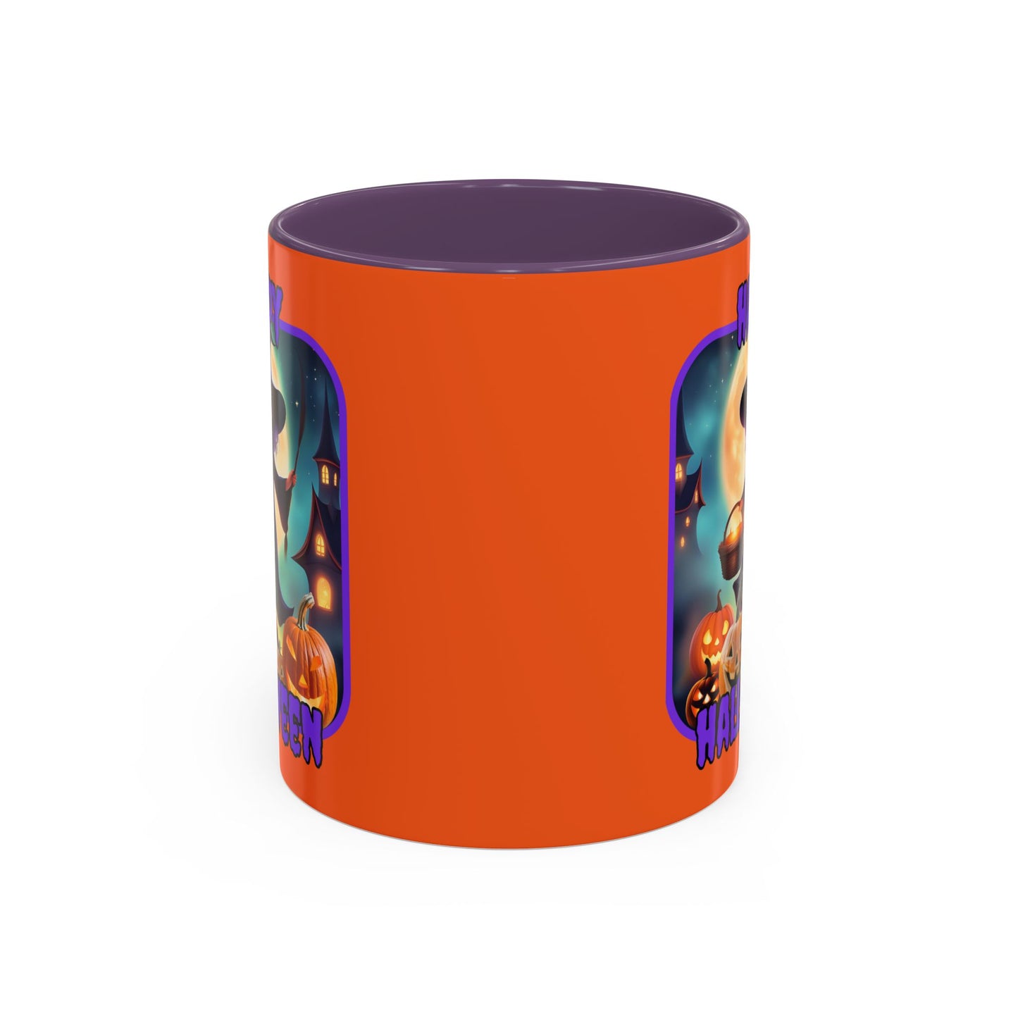 Happy Halloween Little Witch Purple font Orange Accent Mug by CreepyCrafts.boo